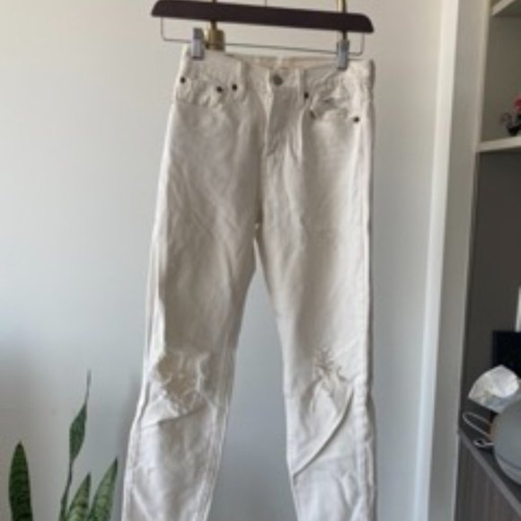 Distressed White High Waisted Levi Wedgie Jeans - Picture 2 of 5